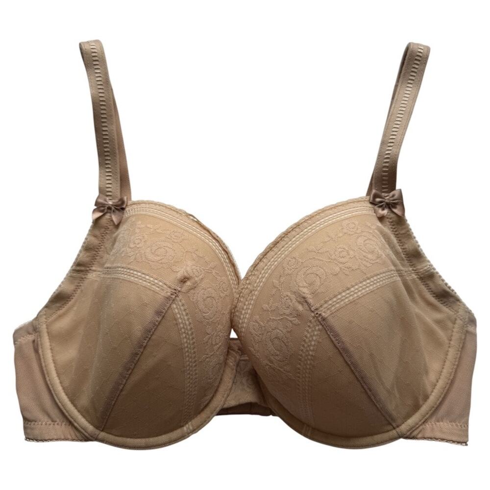 Le Mystere Pin-Up Bra Style 9786 Nude Light Tan Underwire Plunge Bra Size 34E/DD